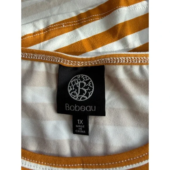 Bobeau Women 1X Mustard White Striped Sleeveless Tank Top Size 1X - Picture 2 of 4